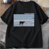 Ben Plaj Komik Meme T Shirt Üzerinde Aptal Inek Olabilir Pamuk Kısa Kollu Erkek Moda O-Boyun - Siyah