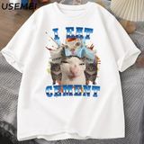 Ben Yiyorum Çimento Komik Kedi Meme Teepamuk Kısa Kollu Aptal Çirkin Kediler Baskılı 2816 - Beyaz