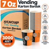Bencup 7 Oz Vending Karton Bardak 3000 Adet Otomat Bardağı Çay Kahve Bardağı - Beyaz - Turuncu