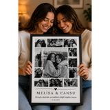 benden olsun Kişiye Özel 12 Fotoğraflı Kolaj Arkadaşa Hediye İsimli Tarihli 30x40 Çerçeve Görünümlü MDF Tablo