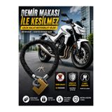 beneficio 10 mm 3 Metre Kesilmez Çelik Halat Motosiklet Kilidi Motor Kilidi Scooter Güvenlik Kilidi Siyah