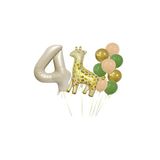 Benekli Zürafa Bej Rengi Rakam Folyo ve Krom Pastel Balon Seti Yaş 4