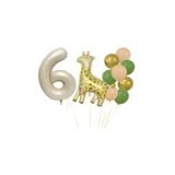 Benekli Zürafa Bej Rengi Rakam Folyo ve Krom Pastel Balon Seti Yaş 6