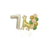 Benekli Zürafa Bej Rengi Rakam Folyo ve Krom Pastel Balon Seti Yaş 7