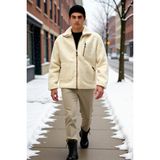 Benerly Erkek Dik Yaka Standart Kol Peluş Mont %100 Polyester Fonksiyonel Dayanıklı Kaliteli Rahat - XL - Ekru