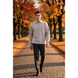 Benerly Erkek Gömlek Yaka Fermuarlı Uzun Kol Oversize Kalıp Sweatshirt Fonksiyonel Dayanıklı Rahat - Gri - XS