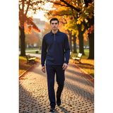 Benerly Erkek Gömlek Yaka Fermuarlı Uzun Kol Oversize Kalıp Sweatshirt Fonksiyonel Dayanıklı Rahat - Lacivert