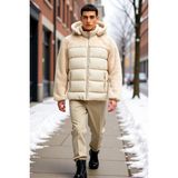 Benerly Erkek Kapüşonlu Standart Kol Düz Peluş Dokuma Mont Fonksiyonel Dayanıklı Kaliteli Konforlu - 2XL - Bej