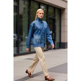 Benerly Kadın %100 Pamuk Dik Yaka Düşük Kol Denim Ceket Fonksiyonel Dayanıklı Kaliteli Konforlu Şık - XL - Mavi
