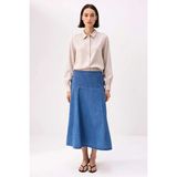 Benerly Kadın A-Line Midi Denim Etek Dikiş Detaylı %100 Pamuk Dökümlü Kesim Rahat Günlük Modern Şık Konforlu - Mavi - 34