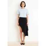 Benerly Kadın Asimetrik Kesim Düğmeli Mini Etek %100 Pamuk Scuba Krep Örme Normal Bel Konforlu Günlük Rahat - Siyah - XS