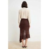 Benerly Kadın Asimetrik Midi Dantel Örme Etek Normal Bel A Kesim Astarsız Polyester Rahat Günlük Modern - Kahverengi