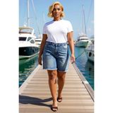 BENERLY Kadın Büyük Beden Şort Denim Bermuda Yüksek Bel Destroylu Geniş Paça Düz Desen Non Stretch