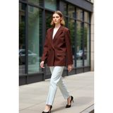 Benerly Kadın Ceket Yaka Uzun Kol Oversize Kalıp Düz Desen Dokuma Blazer Fonksiyonel Dayanıklı Şık - 38 - Kahverengi