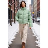 Benerly Kadın Dik Yaka Düşük Kol Uzun Kol Şişme Mont %100 Polyester Fonksiyonel Dayanıklı Kaliteli - XL - Mint