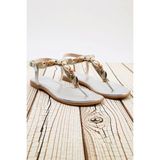 Benerly Kadın Düz Topuklu T-Strap Sandalet Bilekten Bağlamalı Boncuk Detaylı Suni Deri Yazlık Ayakkabı Rahat - Gümüş