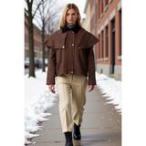 Benerly Kadın Gömlek Yaka Düşük Kol Dokuma Gabardin Oversize Ince Pelerinli Ceket Mont Fonksiyonel - XL - Kahverengi