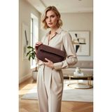 Benerly Kadın Katlanabilir Kapaklı Fermuarlı Düz Desenli Kompakt Yapılı El Çantası Clutch Modeli Aksesuar - Kahverengi