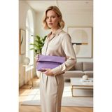 Benerly Kadın Katlanabilir Kapaklı Fermuarlı Düz Desenli Kompakt Yapılı El Çantası Clutch Modeli Aksesuar - Lila