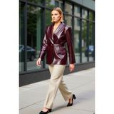 Benerly Kadın Oversize Ceket Yaka Suni Deri Blazer Fonksiyonel Dayanıklı Kaliteli Konforlu Estetik - 48 - Bordo