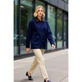 Benerly Kadın Oversize Düz Gömlek Yaka Düşük Kol %100 Pamuk Denim Ceket Fonksiyonel Dayanıklı Spor - Koyu Mavi
