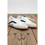 Benerly Kadın Renk Bloklu Bağcıklı Spor Ayakkabı Suni Deri Konforlu Günlük Sneaker Düz Topuklu Rahat Modern - Beyaz