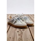 Benerly Kadın Retro Spor Ayakkabı Renk Bloklu Bağcıklı Düz Topuklu Konforlu Günlük Sneaker Rahat Modern - Beyaz
