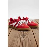 Benerly Kadın Retro Spor Ayakkabı Renk Bloklu Bağcıklı Düz Topuklu Konforlu Günlük Sneaker Rahat Modern - Kırmızı