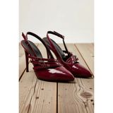 Benerly Kadın Sivri Burun Ince Topuklu Slingback Ayakkabı Tokalı Bantlı Detaylı Günlük Rahat Modern Şık - Bordo