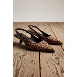 Benerly Kadın Sivri Burunlu Slingback Kitten Topuklu Ayakkabı Leopar Desen Hakiki Deri Günlük Rahat Modern - Çok Renkli