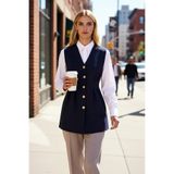 BENERLY Kadın V Yaka Kolsuz Fitted Dokuma Yelek Peplum Detaylı Çıtçıt Kapatmalı Regular Boy Astarlı