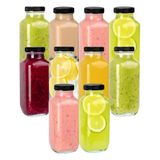 Benestanti Kapaklı Cam Suyu Şişeleri, 16oz - Kapaklı Şeffaf Cam Kavanozlar - Meyve Sıkma, Smoothies, Su, Süt, Kombucha Depolama, Sağlık Çekimleri ve Daha Fazlası için Yeniden Kullanılabilir Kare İçecek İçecek