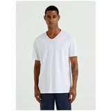 Benetton 123P3JE1J4264 V Yaka Beyaz Erkek T-Shirt