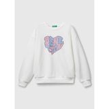 Benetton Baskılı Kız Çocuk Ekru Sweatshırt 3J68C10Q0 - 6 Yaş