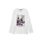 Benetton Baskılı Kız Çocuk T-Shirt 35Ryc10Qe, Ekru, 11-12 Yaş