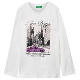 Benetton Baskılı Kız Çocuk T-Shirt 35Ryc10Qe, Ekru, 13-14 Yaş