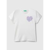 Benetton Baskılı Kız Çocuk T-Shirt 3I1Xc10Q1, Ekru, 10-11 Yaş