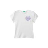 Benetton Baskılı Kız Çocuk T-Shirt 3I1Xc10Q1, Ekru, 7-8 Yaş