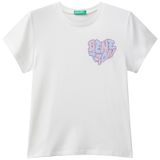 Benetton Baskılı Kız Çocuk T-Shirt 3I1Xc10Q1, Ekru, 8-9 Yaş