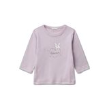Benetton Bebek Lila Logo Baskılı Omzu Çıtçıtlı Bisiklet Yaka Uzun Kollu T-shirt, Lila, 3-6 Ay
