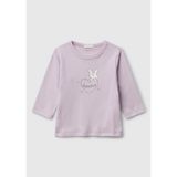 Benetton Bebek Lila Logo Baskılı Omzu Çıtçıtlı Bisiklet Yaka Uzun Kollu T-shirt, Lila, 9-12 Ay