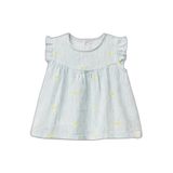 Benetton Bebek Toz Mavi Desenli Düğmeli Kolu Fırfırlı Gömlek, Toz Mavi, 6-9 Ay