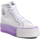 Benetton Beyaz-Lila Bilek Boy Kanvas Nefes Alan Bağcıklı Kadın Spor Ayakkabı Sneaker BN-30944 G - Beyaz - Lila