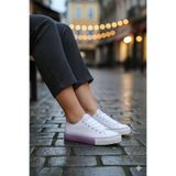 Benetton ® | Beyaz Lila - Yazlık Keten Kadın Sneaker Günlük Spor Ayakkabı