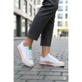 Benetton ® | Bn-90176-2 - 3374 Beyaz Turuncu - Keten Kadın Sneaker Spor Ayakkabı