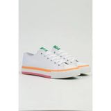 Benetton BNI-10031 Ithal Beyaz Turuncu Kadın Keten Sneaker Spor Ayakkabı V2 - Beyaz - Turuncu