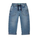Benetton Erkek Çocuk Açık Denim Beli Büzgü İpli Yama Cepli Denim Havuç Pantolon