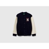 Benetton Erkek Çocuk Lacivert Baskılı Cepli Çıtçıt Düğmeli Bomber Ceket - Regular Fit - 8 - 9 Yaş