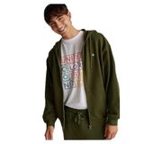 Benetton Erkek Haki Yeşilli%100 Pamuk Dar Kesim Fermuarlı Kapüşonlu Sweatshirt