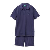 Benetton Erkek Koyu Mavi%100 Pamuk Logo Detaylı Polo Yaka Kısa Kollu Pijama Takımı